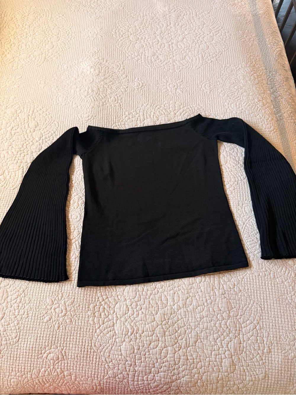 Ann Taylor Black Off-Shoulder Bell Sleeve Women's Sweater
